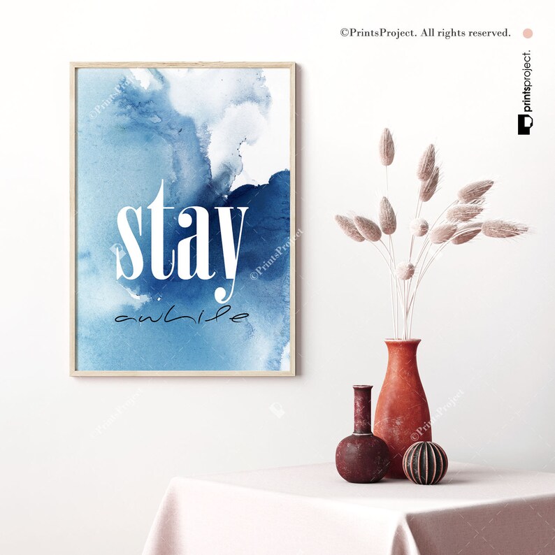 Stay Awhile Indigo Blue Wall Art Entryway Decor Large Etsy
