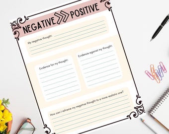 Positive Thinking Worksheet Etsy
