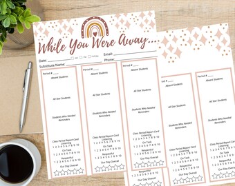 Middle High School Substitute Teacher Printable, Teacher Note, Substitute Resources, Editable, Class Periods Substitute, Multiple Classes