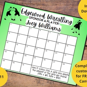 Calendar Fundraiser, Editable Wrestling Team, Pick a Date to Donate Printable, Fundraiser, Fundraiser, Editable Calendar, Digital Template