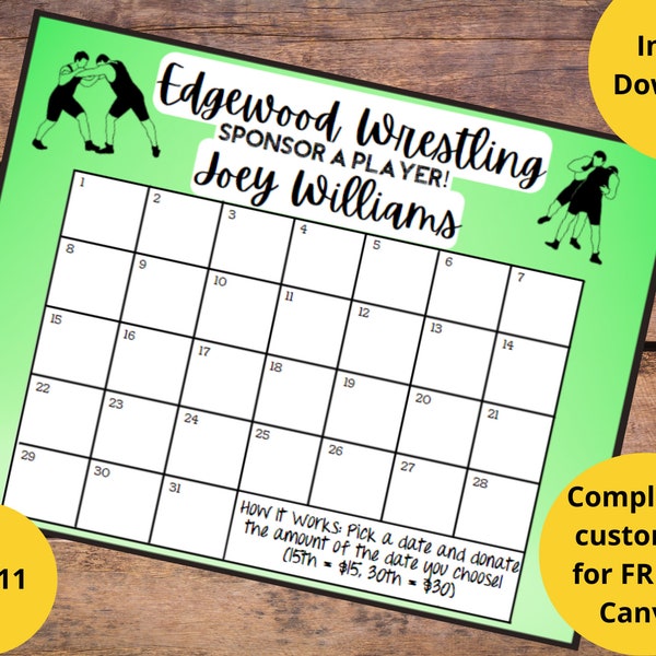 Wrestling Fundraising Calendar Etsy UK