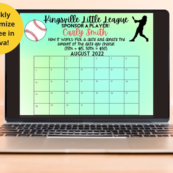 Softball Fundraiser Calendar Etsy