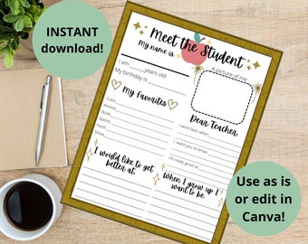 Meet the Student, Back to School Student Survey, Get to Know You, Beginning of Year Questionnaire, Get to Know Your Students Printable