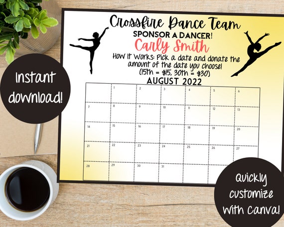 Editable Dancer Calendar Fundraiser Template Pick a Date to 