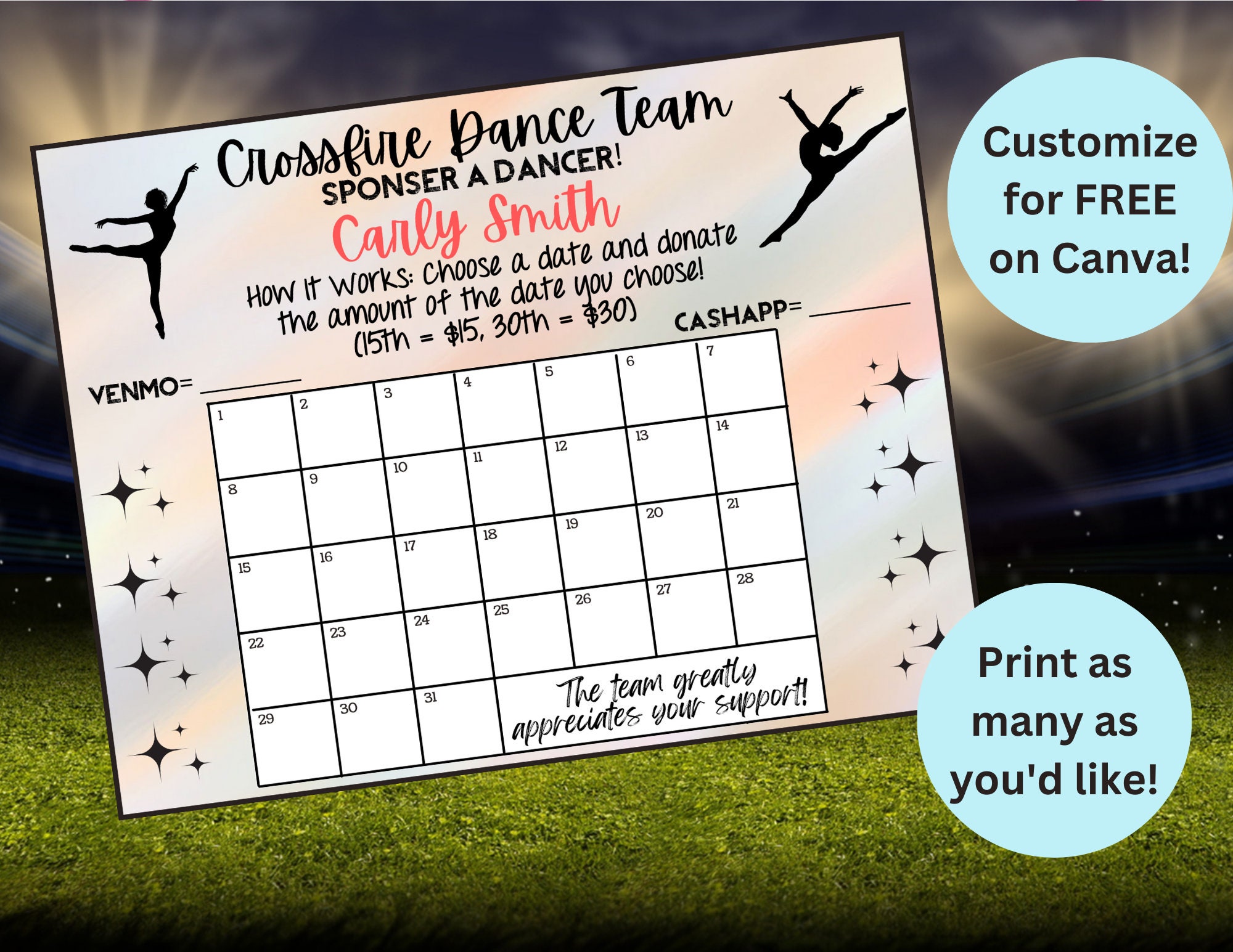 Calendar Fundraiser, Editable Dance Team, Pick a Date to Donate Calendar Fundraiser, Editable Dance Team, Pick a Date to Donate