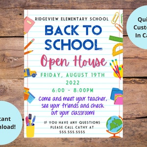 Back to School Open House, Back to School Night, School Open House Flyer, Invitation, Meet the Teacher Event, Welcome Back to School