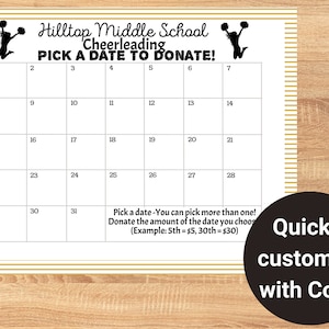 Editable Dance Cheer Cheerleading Pick a Date to Donate Printable, Dance Fundraiser, Fundraiser, Editable Calendar, Digital Template
