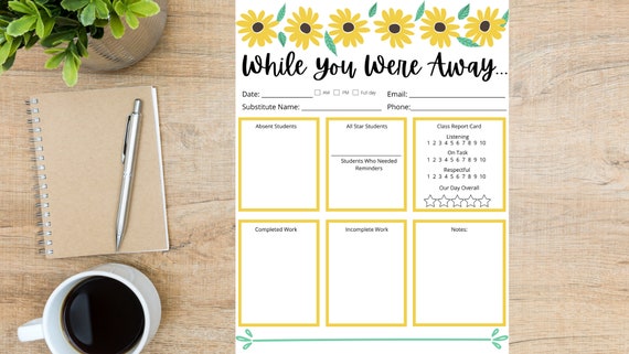 Sunflower Substitute Teacher, Substitute Teacher Note, Substitute Teacher Printable, Substitute Teacher Resources, Substitute Teacher Ideas