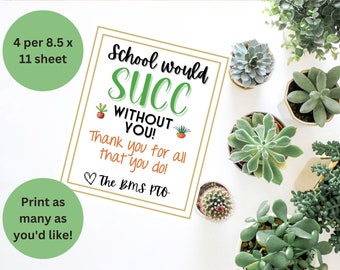 Staff Employee Teacher Appreciation Week Printable Tag, Succulent Tags, Thank You, Succulent Plant Gift Tag Team Member Gift Tag Custom