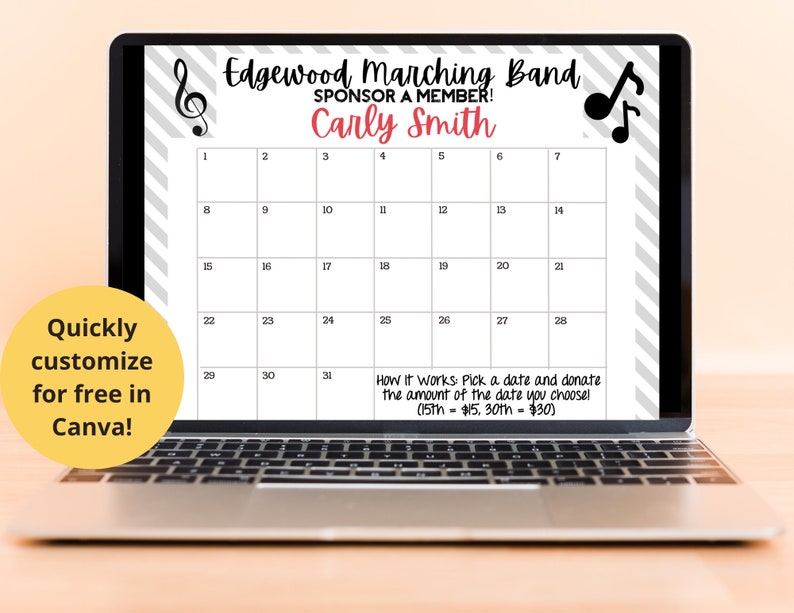 School Band Calendar Fundraiser Marching Band Pick A Date to Etsy