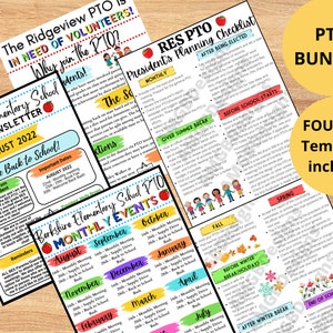 PTO Bundle, Newsletter, Checklist Events Parent Teacher Organization Flyer Newsletter, PTA, Back to School, Communication, Template, Support