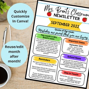 Editable Classroom Newsletter Colorful, Classroom Newsletter, Welcome Back to School Note, Meet the Teacher Newsletter Template, Open House