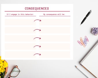 Consequences, behavior chart, consequence chart, consequence for my actions, autism, consequence sheet, education, autism, visual aide