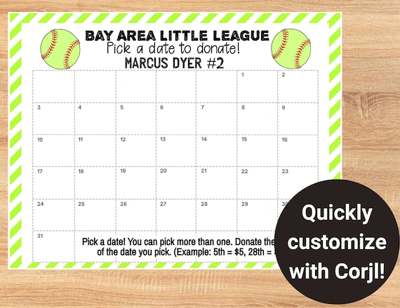 Editable Baseball or Softball Pick a Date to Donate Printable, Softball  Fundraiser, Fundraiser, Editable Calendar, Digital Template - Etsy