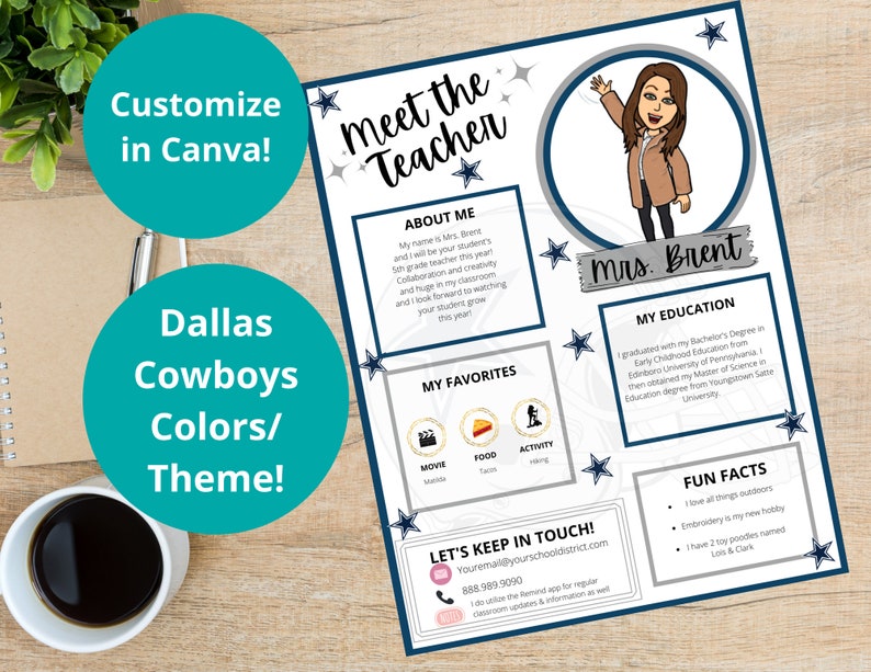 Meet the Teacher Editable Template Dallas Cowboys , Back to School