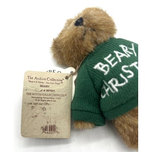 BEARY Christmas Jointed Mini Message Boyds Bear Green Sweater Plush HTF With Tag