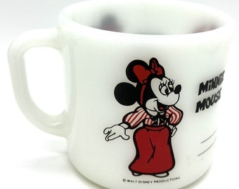 Vintage Mickey and Minnie Mouse Sidewalk Cafe Milk Glass Coffee Mug Made in USA