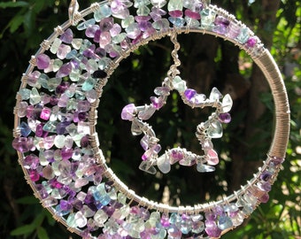 Suncatcher, Celestial Suncatcher, Fluorite, Moon Decor, sun catcher by ZenButterflies