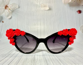 Cat eye sunglasses, floral sunglasses, Gothic sunglasses, retro sunglasses, pin up sunglasses