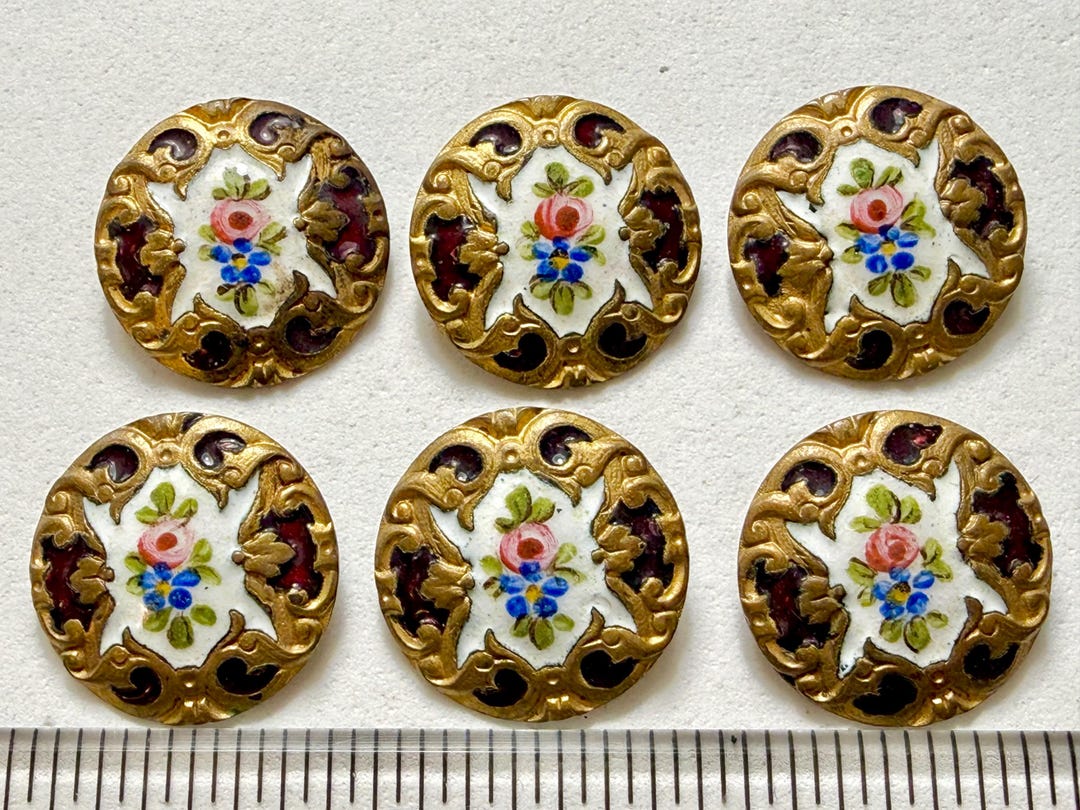 Set of 6 Victorian Art Nouveau Enamelled Champleve AP&C Paris Gilt ...