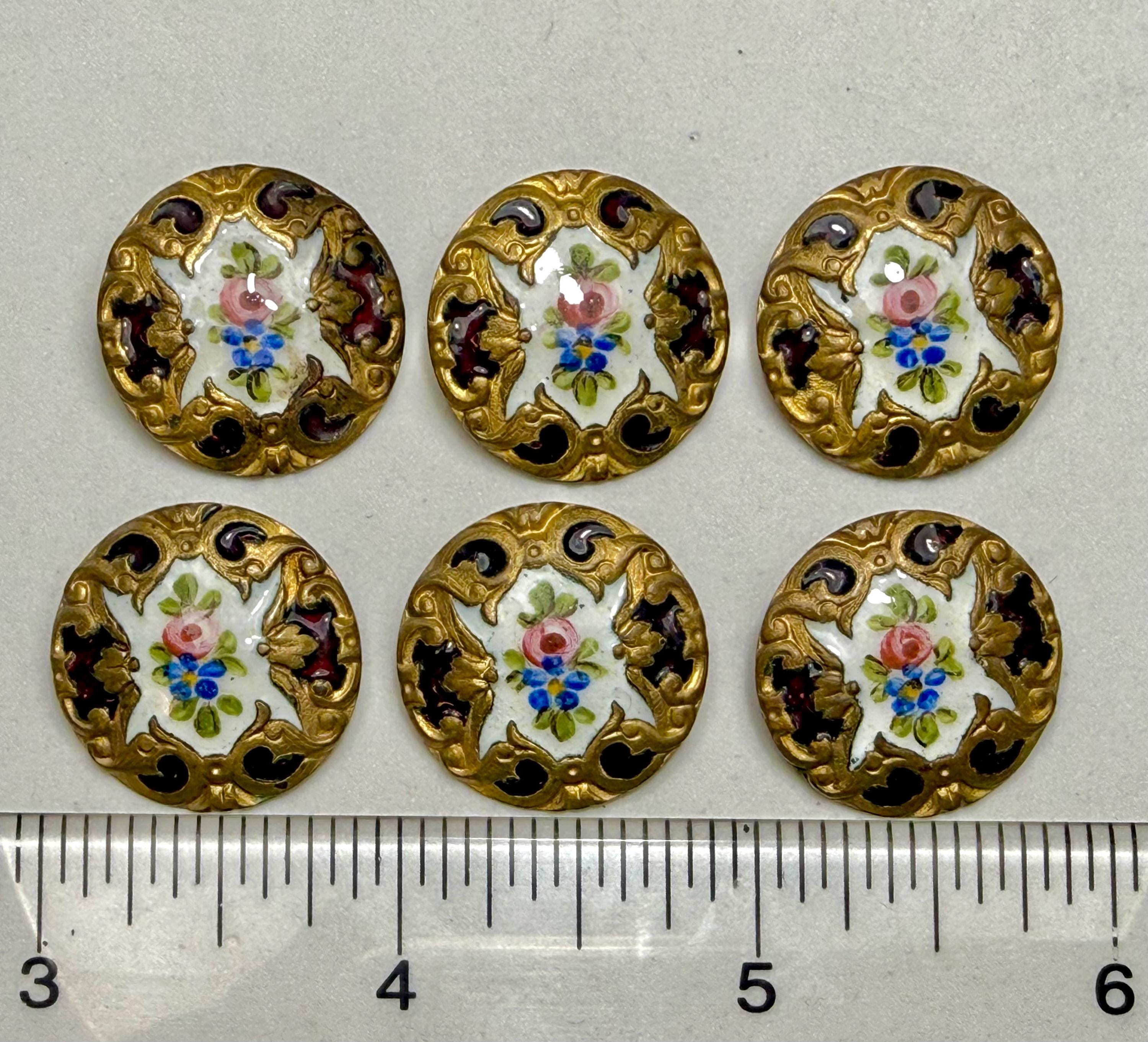 Set of 6 Victorian Art Nouveau Enamelled Champleve AP&C Paris Gilt ...