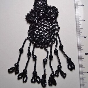 Small antique Victorian black glass beaded appliqué with fringe #T601
