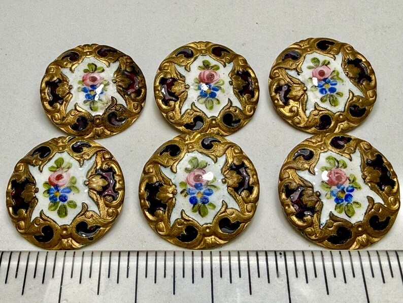 Set of 6 Victorian Art Nouveau Enamelled Champleve AP&C Paris Gilt ...