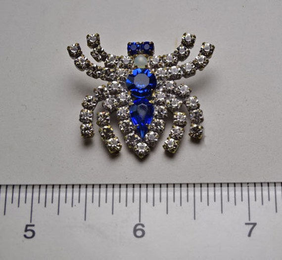 Vintage Czech Rhinestone Spider Button Sapphire B… - image 2