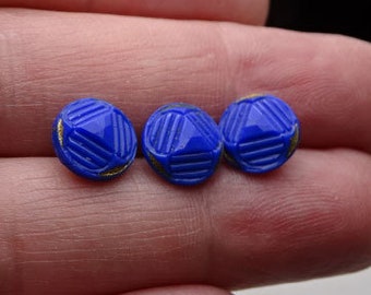 Set of 8 tiny cobalt  blue ca20s deco round  buttons #599