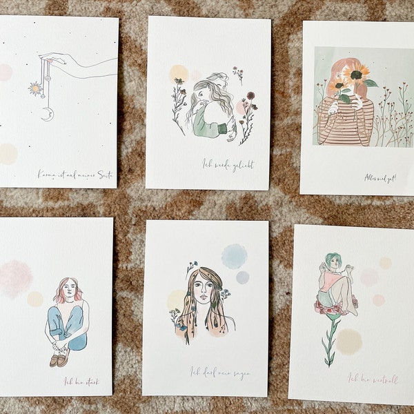 Affirmationskarten - Set von 6 Mutmachkarten für Achtsamkeit und Selbstmitgefühl