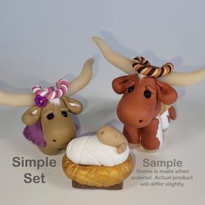 Longhorn Nativity Set: Handmade Polymer Clay Manger Scene, Collectible Crèche - Christian Holiday Decor