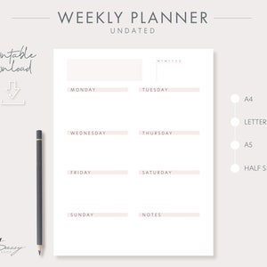 Weekly planner printable, weekly planner template, undated planner,  planner inserts, planner printable, weekly planner insert
