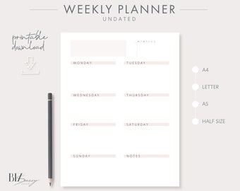 Weekly planner printable, weekly planner template, undated planner,  planner inserts, planner printable, weekly planner insert