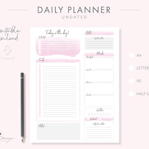 Daily planner printable, daily planner template, undated planner, to do list, planner inserts, planner printable, daily planner insert, BUJO