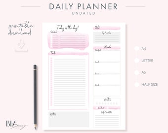 Daily planner printable, daily planner template, undated planner, to do list, planner inserts, planner printable, daily planner insert, BUJO