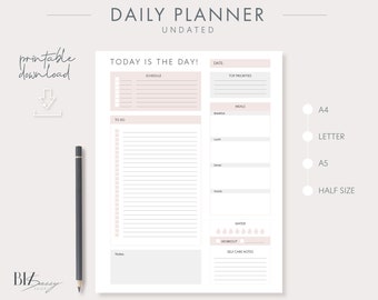 Daily planner printable, daily planner template, undated planner, to do list, planner inserts, planner printable, daily planner insert, BUJO