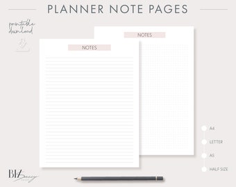 Note pages printable, planner note page, blank note pages, planner inserts, planner printable, BUJO planner, dot pages, lined note pages