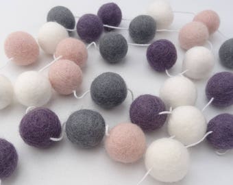 Felt balls garland pink purple white grey/nursery garland/Modern kids room/felt garland/baby shower gift/scandinavian decor/made in canada