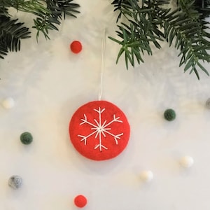 Christmas Ornaments/red Christmas Tree Ornament/snowflakes Ornament/embroidered ornament/Holiday Decor/scandinavian/childproof ornament