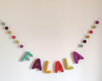 Falala garland/felt banner/Christmas sign/falalalala sign/modern christmas/colorful christmas/sustainable decor/zero waste christmas/color