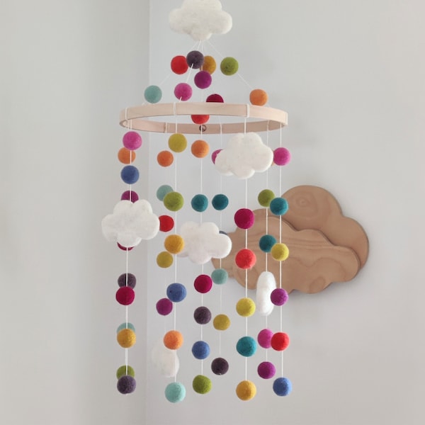 Baby mobile/cloud mobile/multicolor nursery/unisex nursery mobile/crib mobile/felt mobile/scandinavian/modern nursery/cloud baby decoration