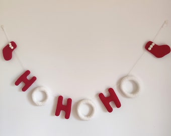 Hohoho garland/felt banner/Christmas garland/santa hohoho/modern christmas/red and white christmas/sustainable decor/zero waste christmas/