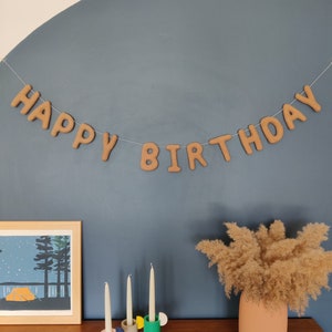 BIRTHDAY garland/felt banner/birthday party/neutral decoration/sustainable party/birthday decor/zero waste party/beige color/unisex party