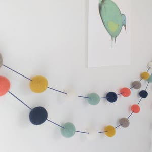 Felt balls garland/blue aqua yellow mustard coral peach/pompom garland/colorful/Modern kids room/Nursery garland/felt garland/kid garland/
