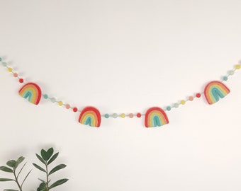 Rainbow garland/felt rainbow/tropical hawaii theme garland/unicorn theme party/girl bedroom/girl gift/sustainable party decor/bright colors