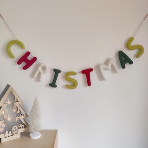 Christmas garland/felt banner/Christmas felt garland/mantel/modern christmas/traditional christmas/sustainable decor/zero waste christmas