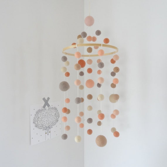 Baby Mobile Light Pink Coral Peach Cream Nursery Mobile Baby Etsy