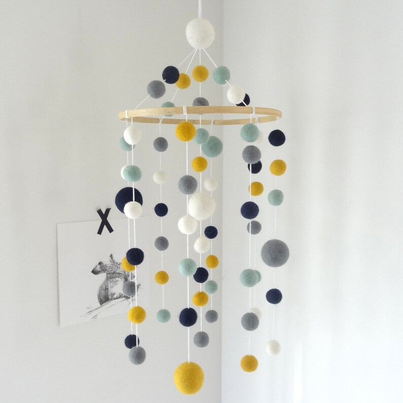 Nursery mobile/minth yellow mustard grey white/baby Etsy