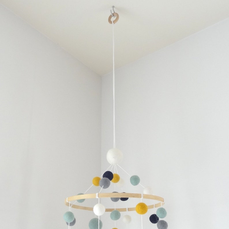 Nursery mobile/minth yellow mustard grey white/baby Etsy