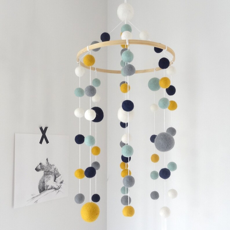 Nursery mobile/minth yellow mustard grey white/baby Etsy
